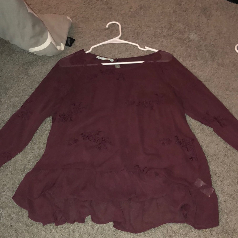 Maroon see through lace long sleeve